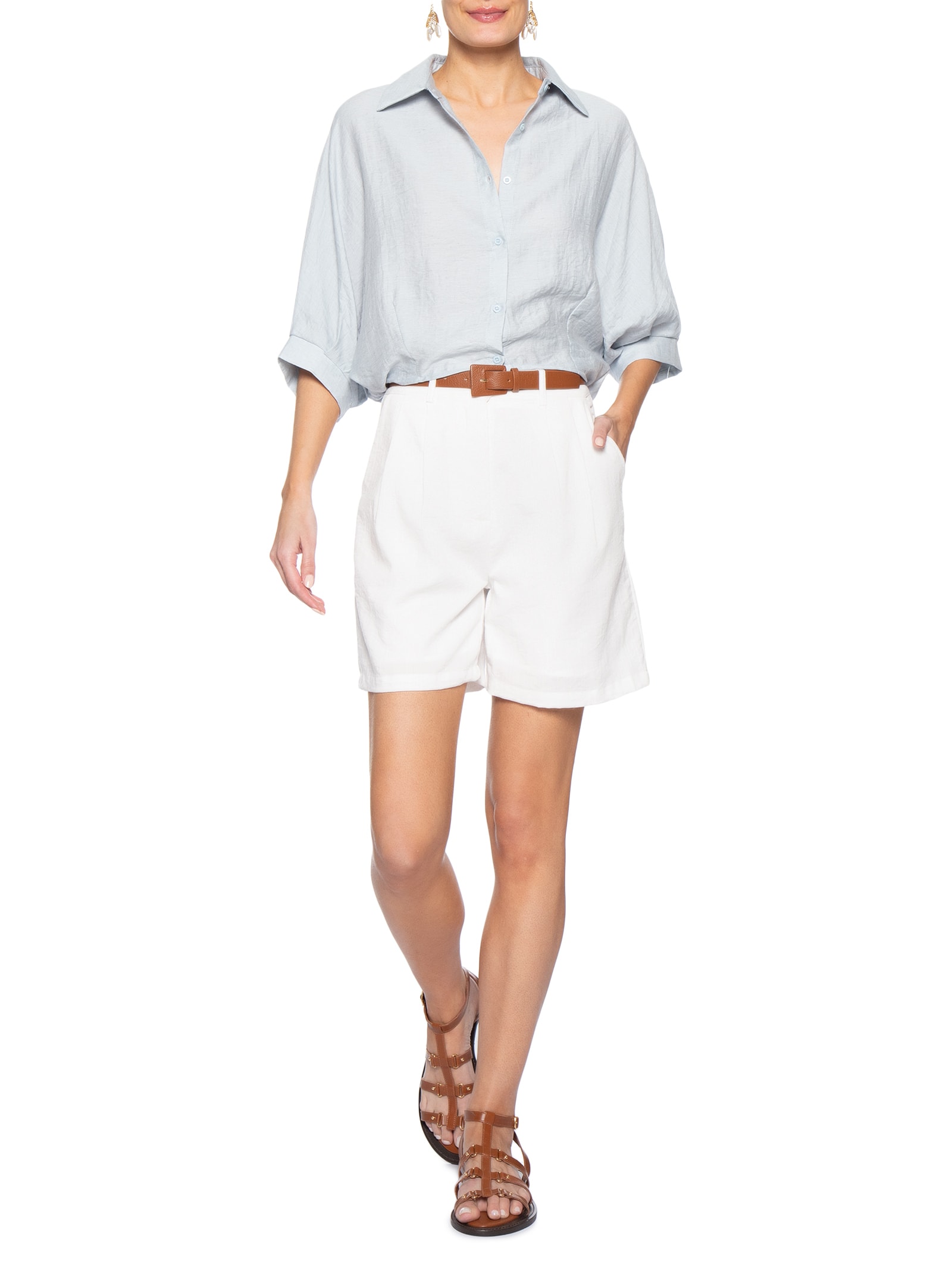 Camisa Feminina Modelagem Ampla Azul Basiq