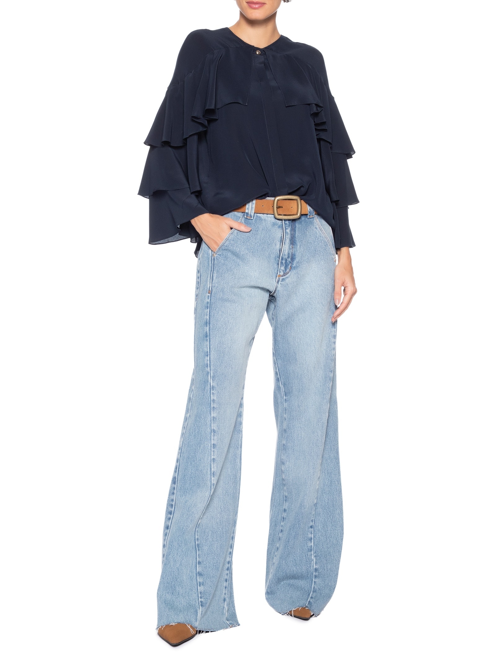 Camisa Feminina  Nani Babados – Azul Le Lis