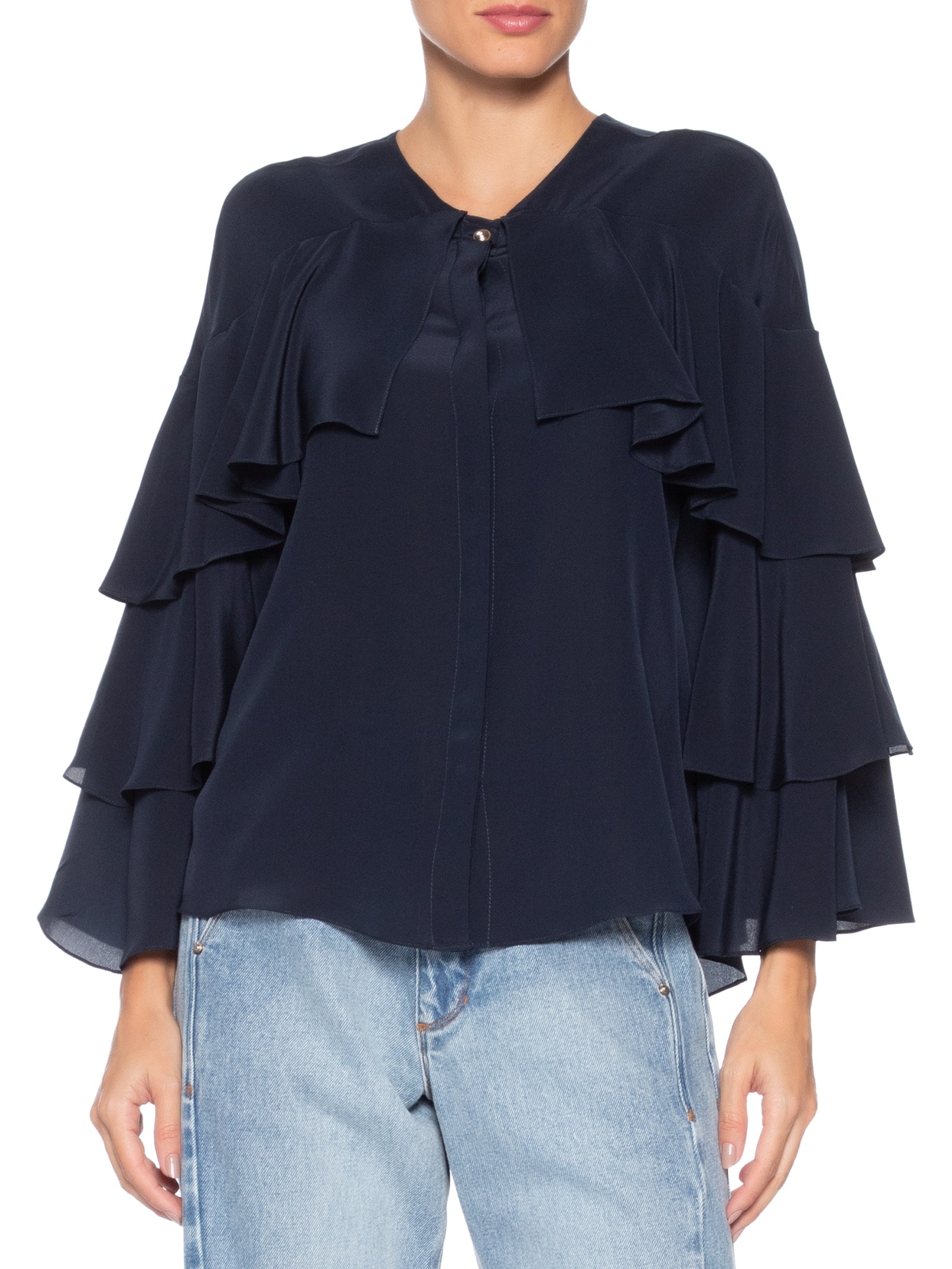 Camisa Feminina  Nani Babados – Azul Le Lis