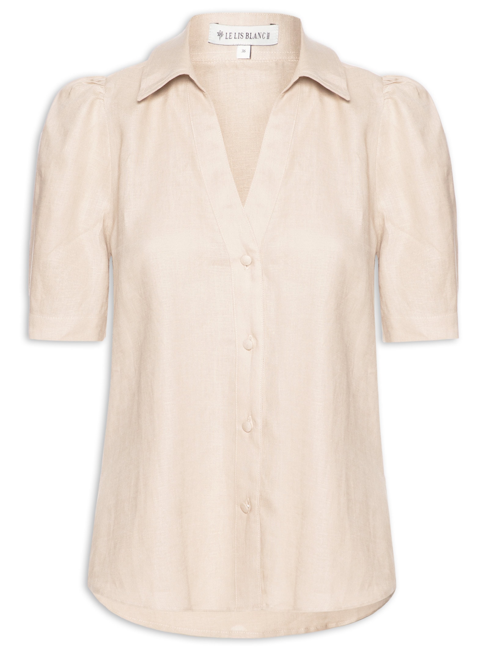 Camisa Feminina New Beck Manga Curta Bege Le Lis