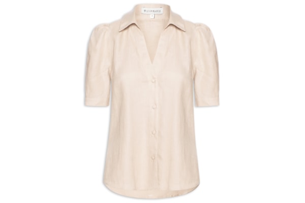 Camisa Feminina New Beck Manga Curta - Bege