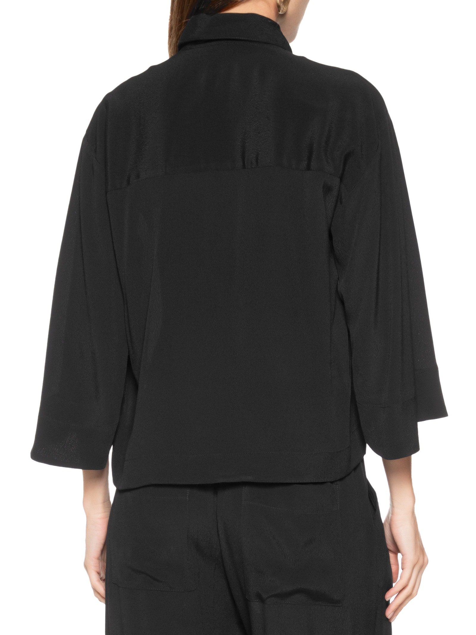 Camisa Feminina Over Viscose Creponada Preto Cantão