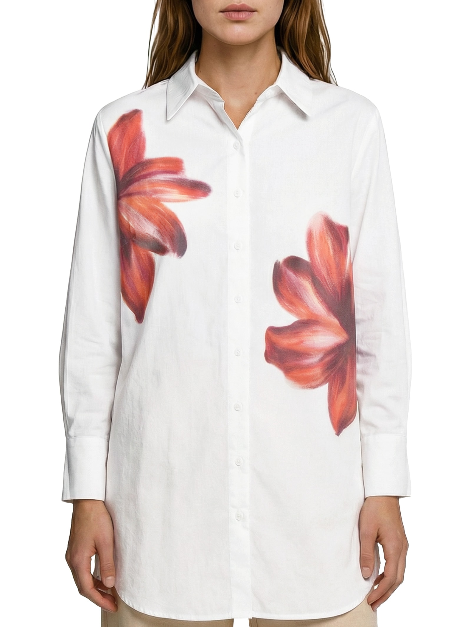 Camisa Feminina Oversize Floral Branco Cacay