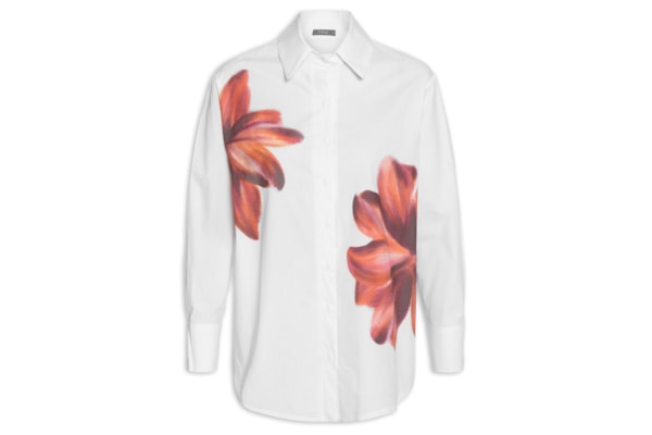 Camisa Feminina Oversize Floral – Branco