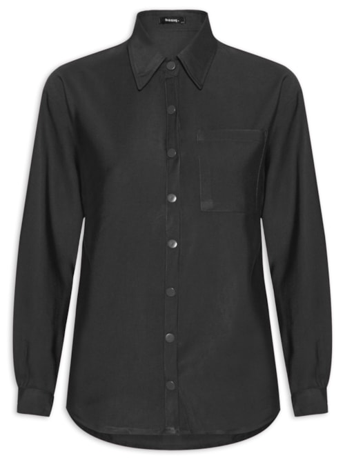 Camisa Feminina Oversized Botões De Pressão – Preto