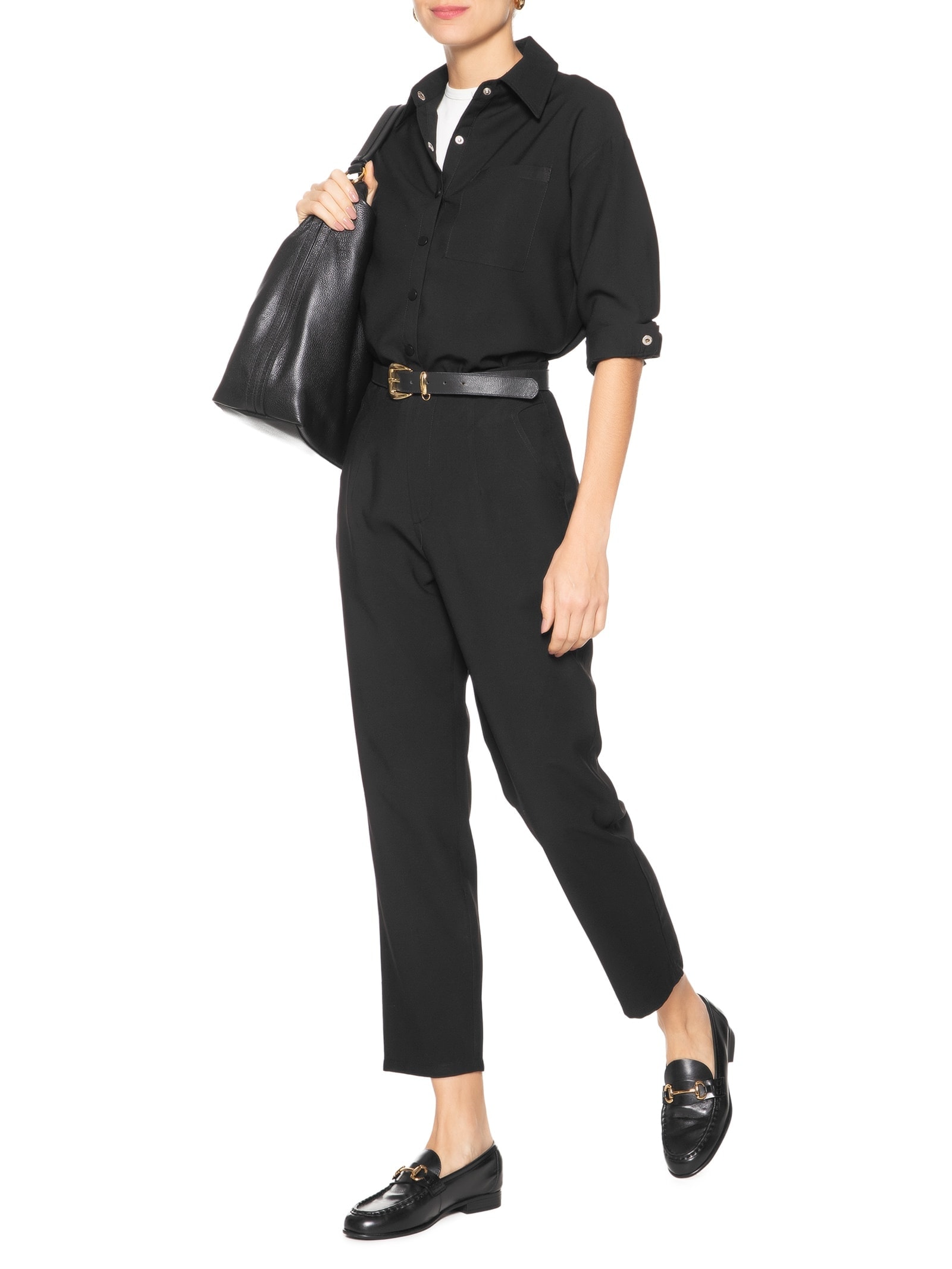 Camisa Feminina Oversized Botões De Pressão Preto Basiq