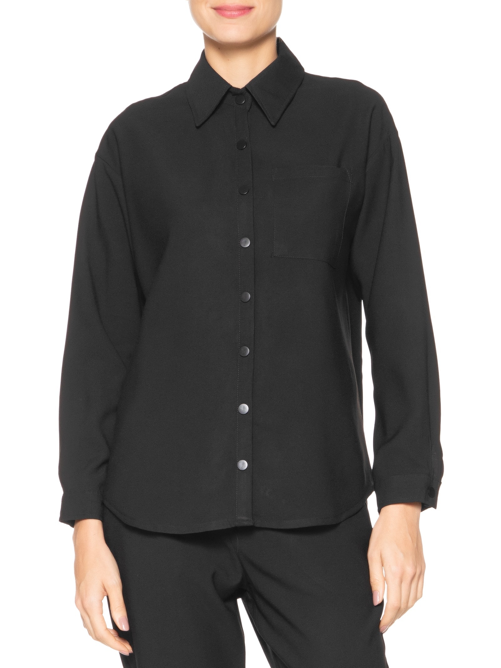 Camisa Feminina Oversized Botões De Pressão Preto Basiq