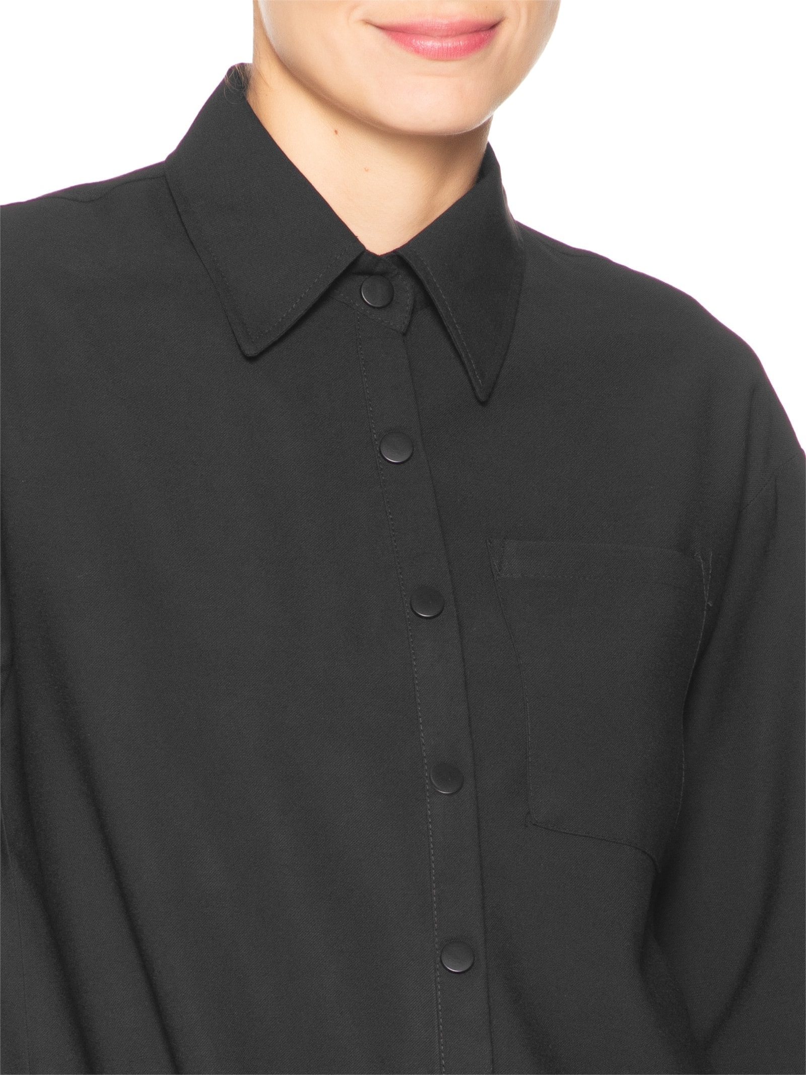 Camisa Feminina Oversized Botões De Pressão Preto Basiq