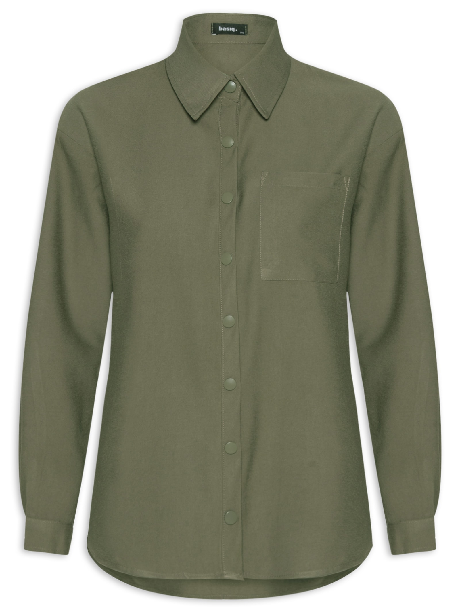 Camisa Feminina Oversized Botões De Pressão Verde Basiq