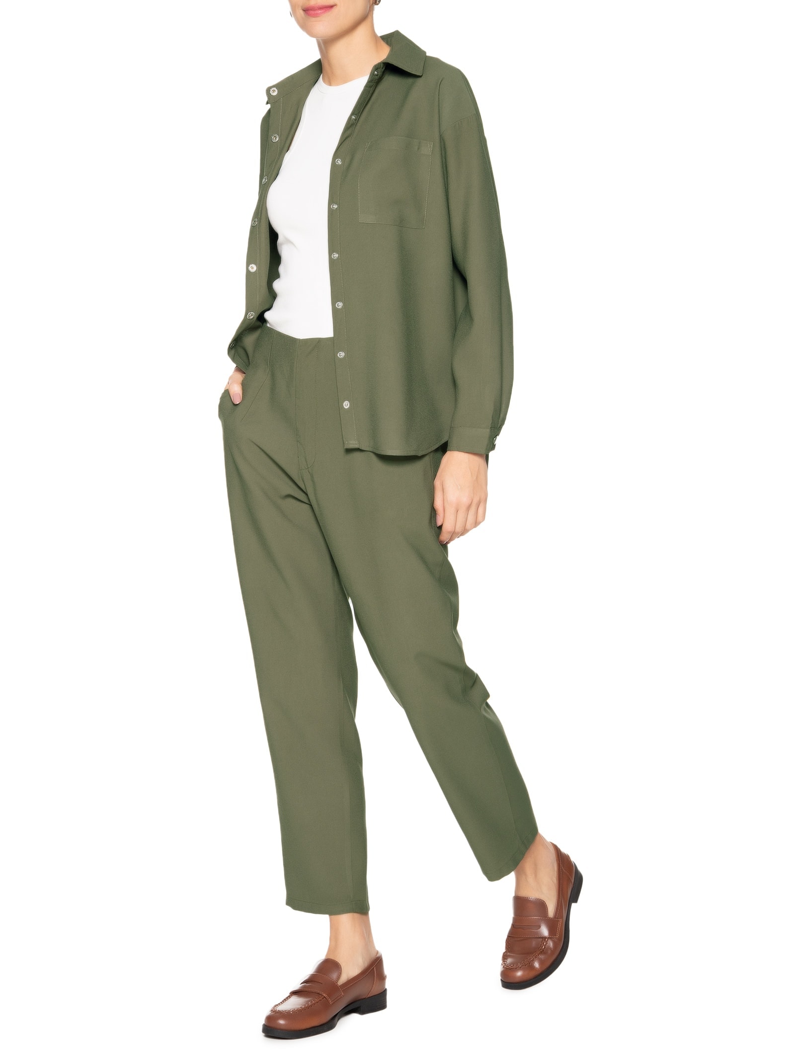 Camisa Feminina Oversized Botões De Pressão Verde Basiq
