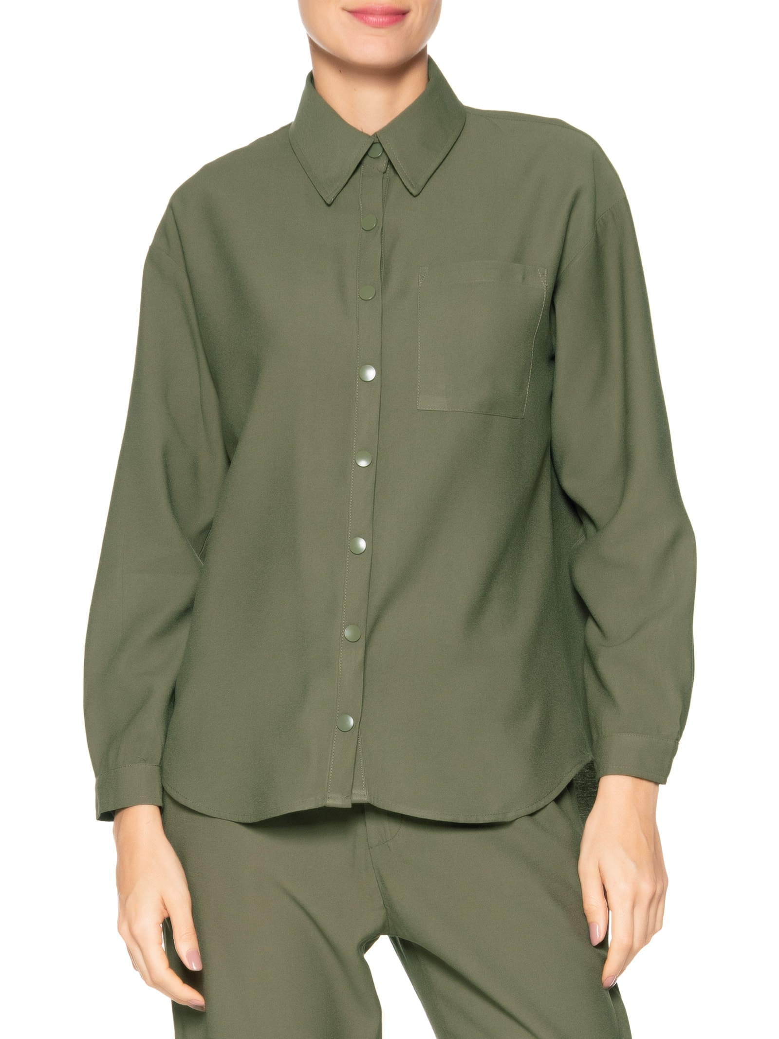 Camisa Feminina Oversized Botões De Pressão Verde Basiq