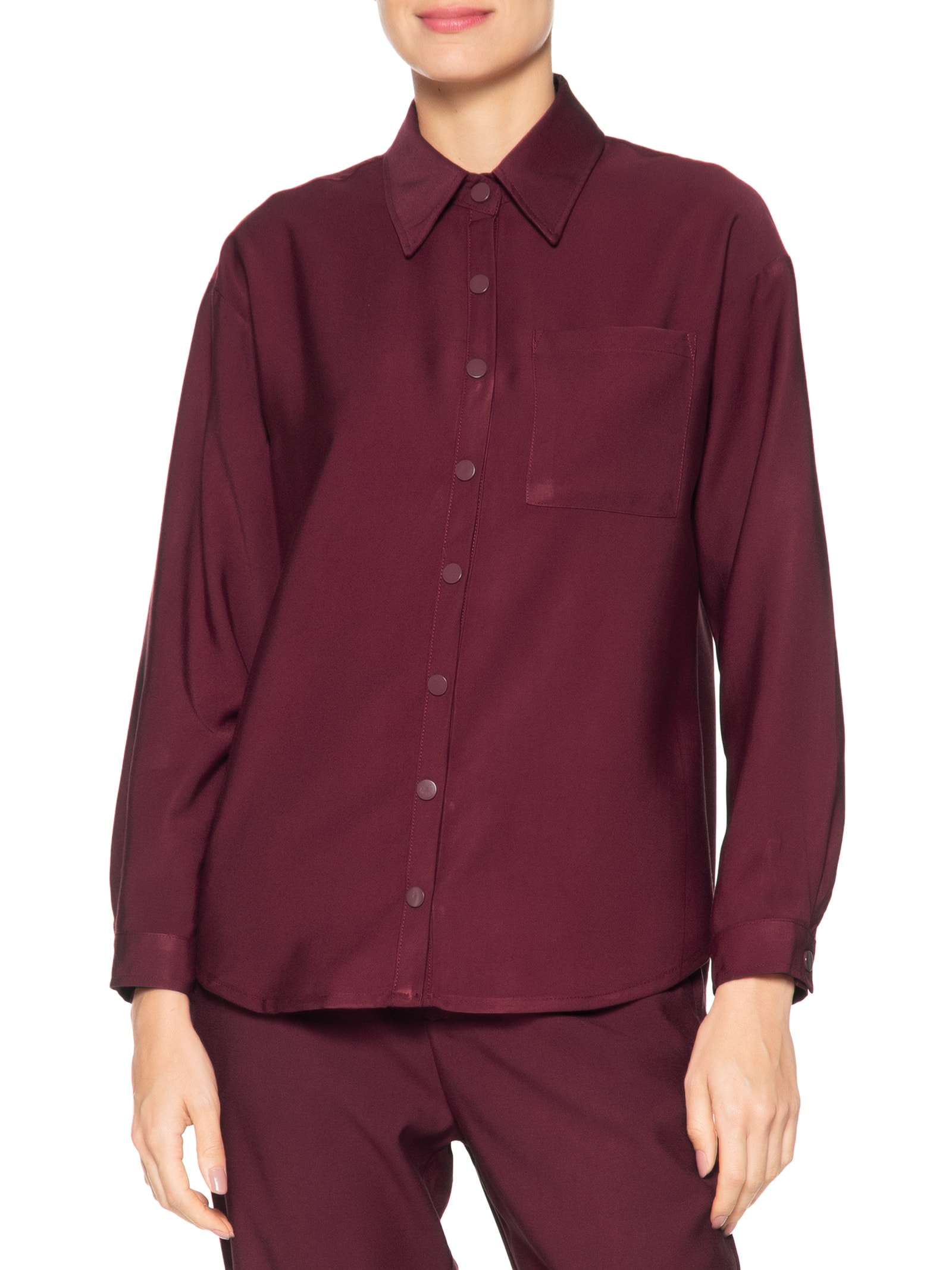 Camisa Feminina Oversized Botões De Pressão Vinho Basiq