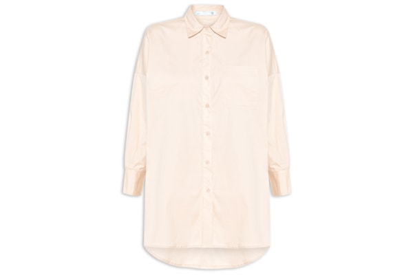 Camisa Feminina Oversized com Aberturas - Bege