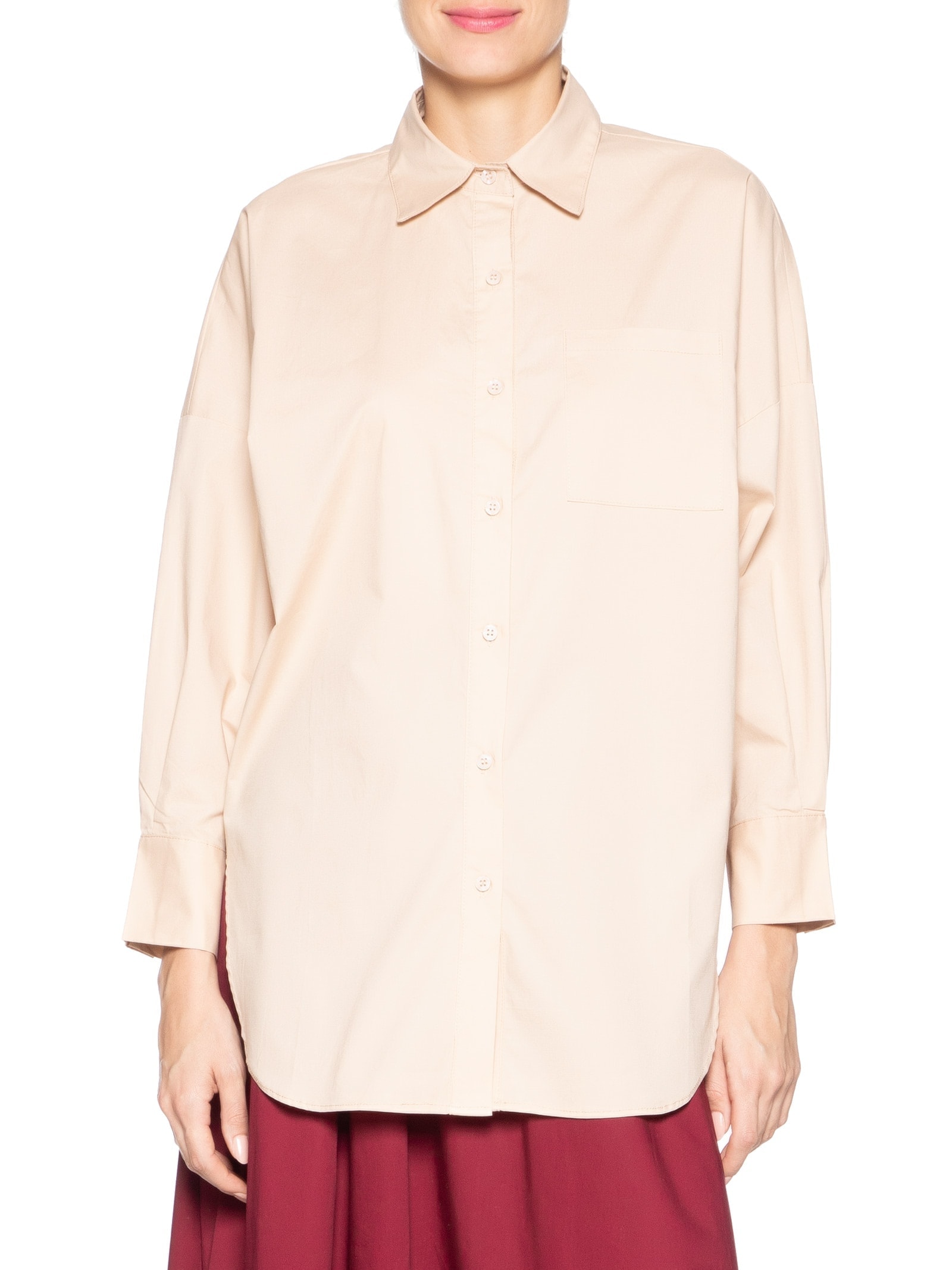 Camisa Feminina Oversized com Aberturas Bege '2Essential