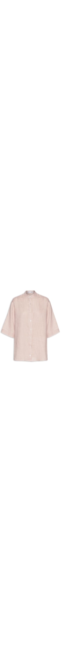 Camisa Feminina Oversized com Ombros Deslocados em Linho Puro Listrado - Bege