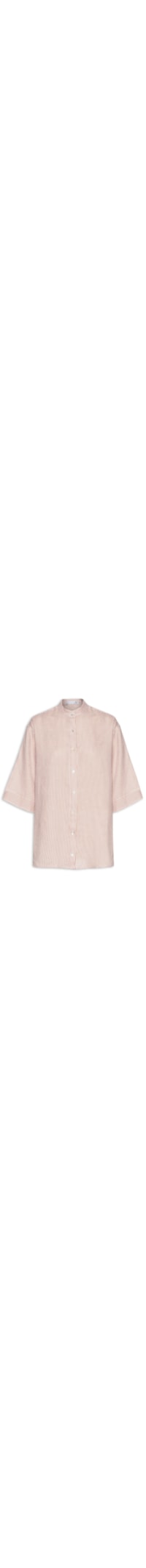 Camisa Feminina Oversized com Ombros Deslocados em Linho Puro Listrado - Bege
