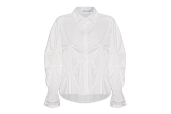 Camisa Feminina Oversized Com Pregas - Off White