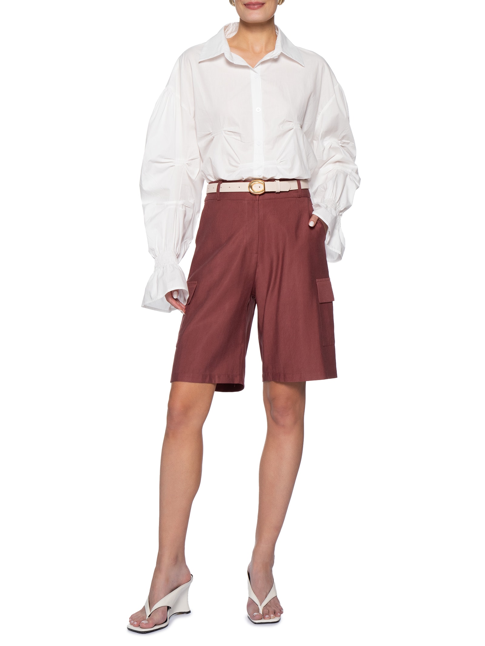 Camisa Feminina Oversized Com Pregas Off White '2Essential