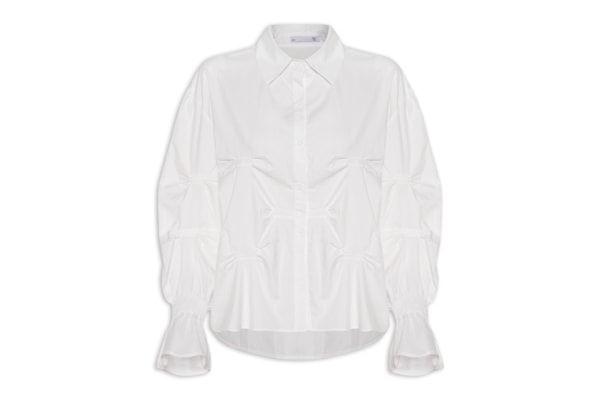 Camisa Feminina Oversized Com Pregas - Off White