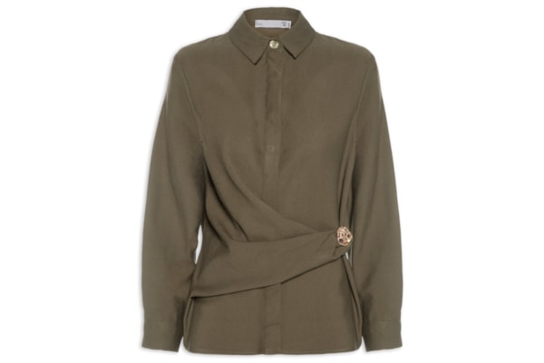 Camisa Feminina Oversized Com Transpasse - Marrom