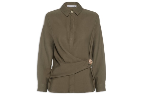 Camisa Feminina Oversized Com Transpasse - Marrom