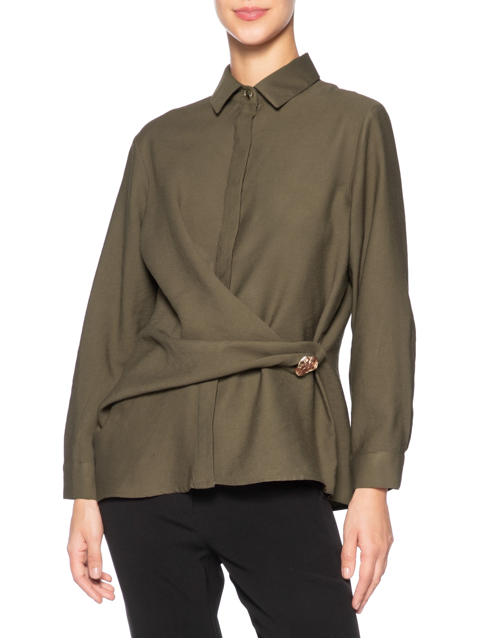 Camisa Feminina Oversized Com Transpasse Marrom '2Essential