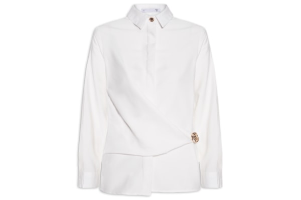 Camisa Feminina Oversized Com Transpasse - Off White