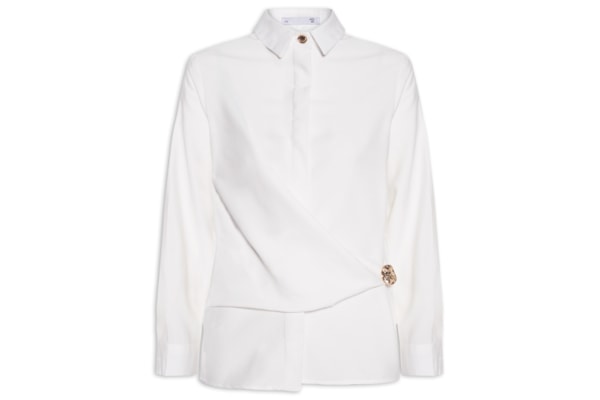 Camisa Feminina Oversized Com Transpasse - Off White