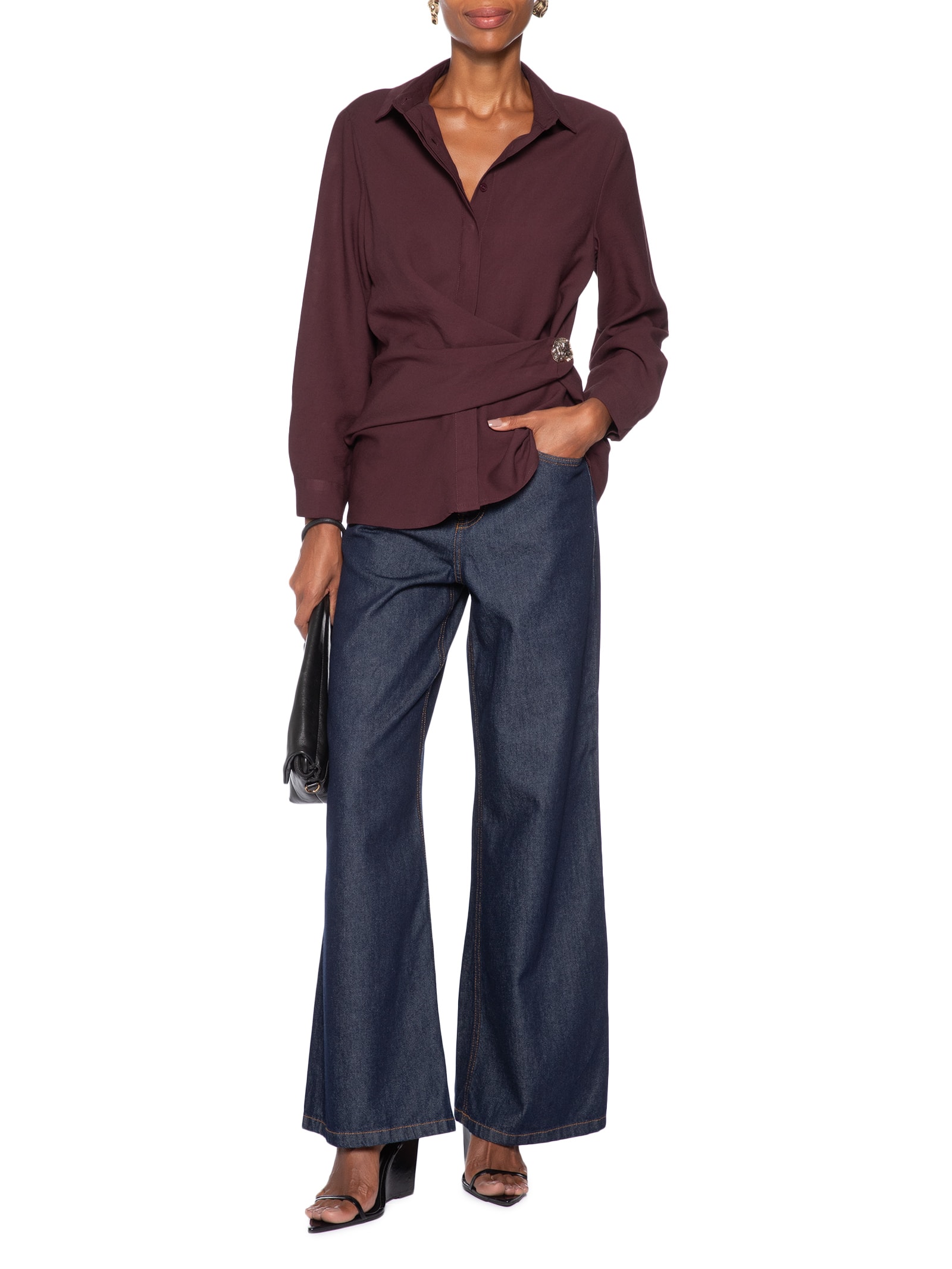 Camisa Feminina Oversized Com Transpasse Vermelho '2Essential
