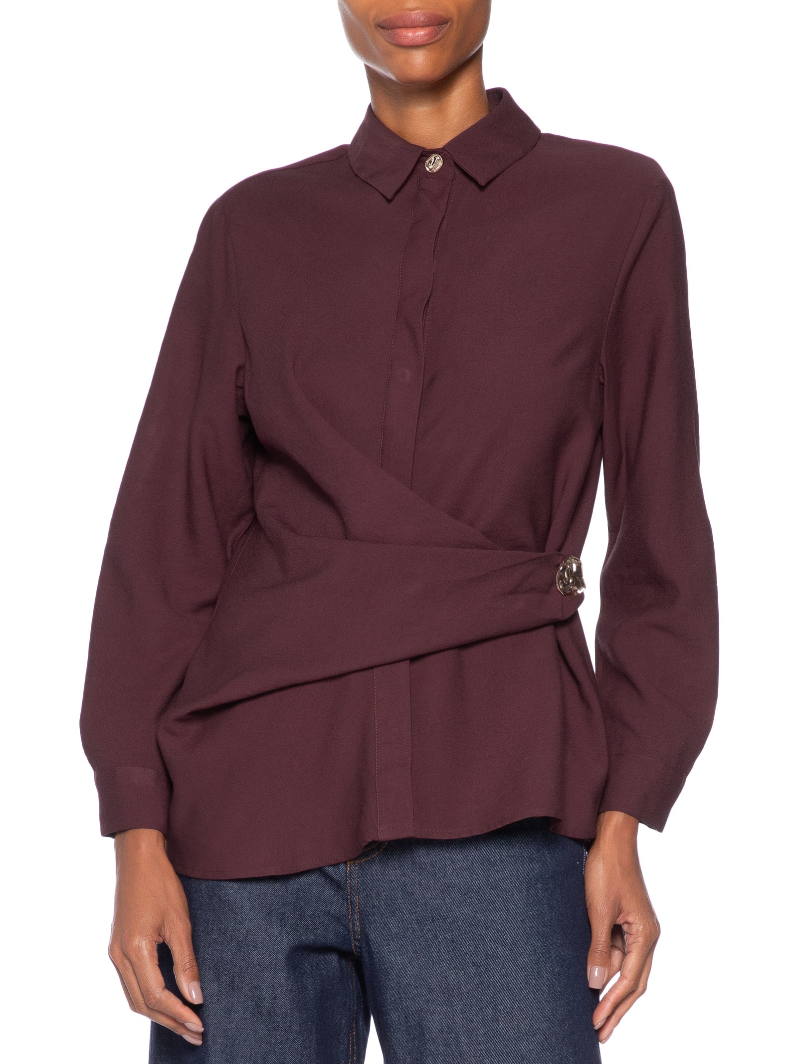 Camisa Feminina Oversized Com Transpasse Vermelho '2Essential