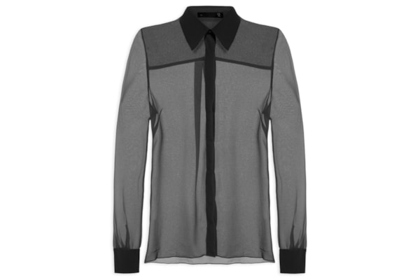 Camisa Feminina Oversized Em Seda Pura - Preto