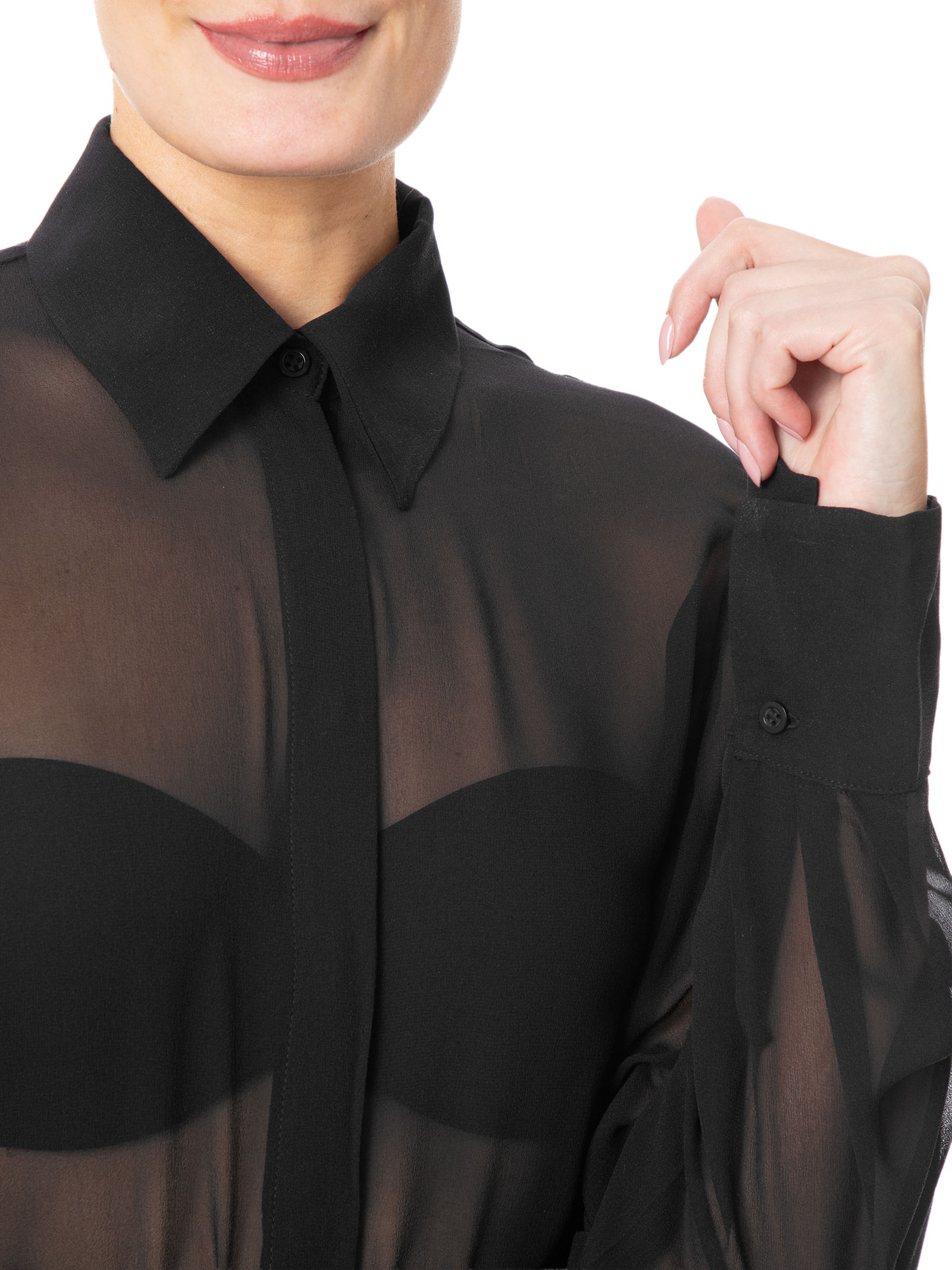 Camisa Feminina Oversized Em Seda Pura Preto '2Essential