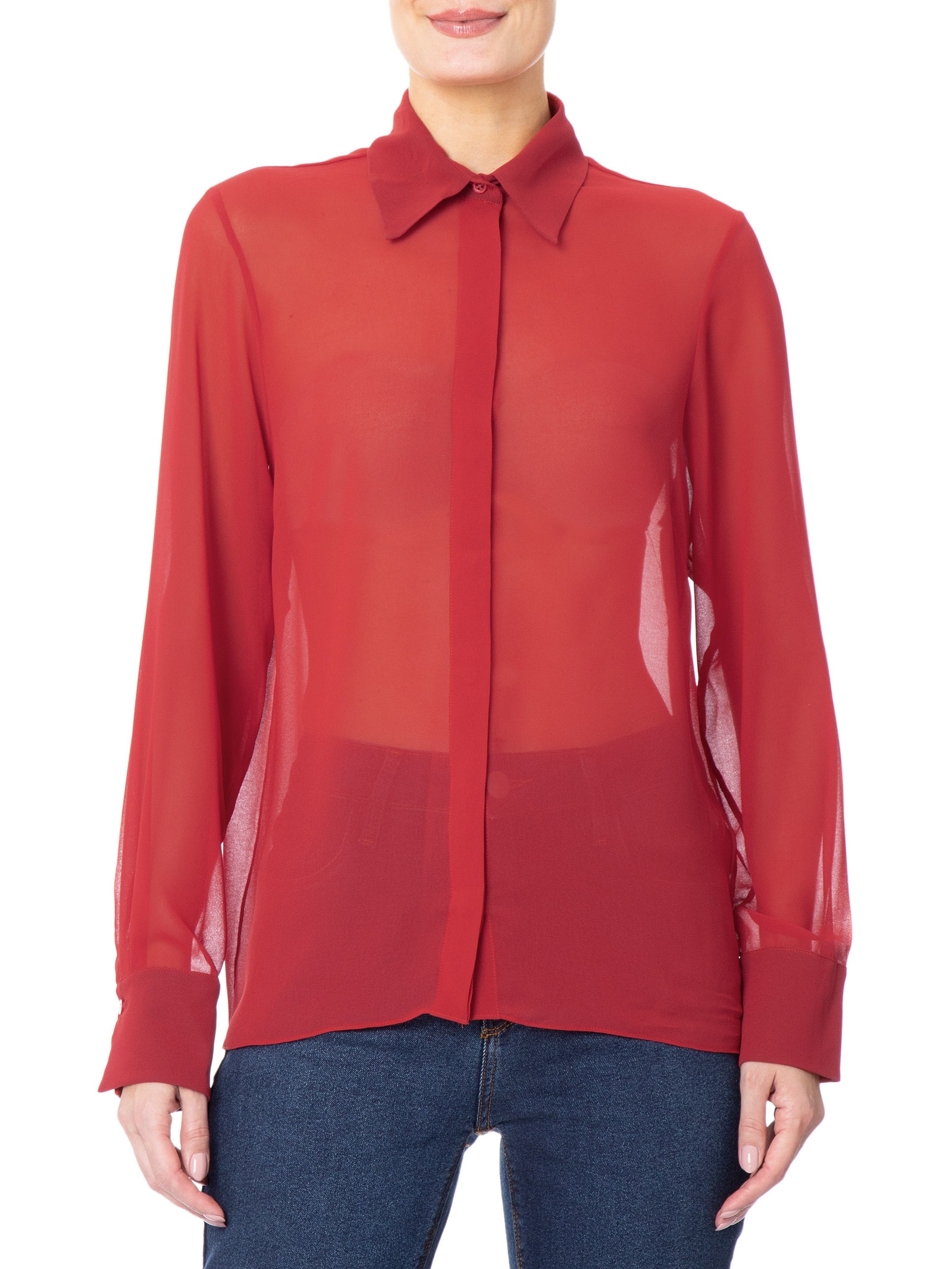Camisa Feminina Oversized Em Seda Pura Vermelho '2Essential