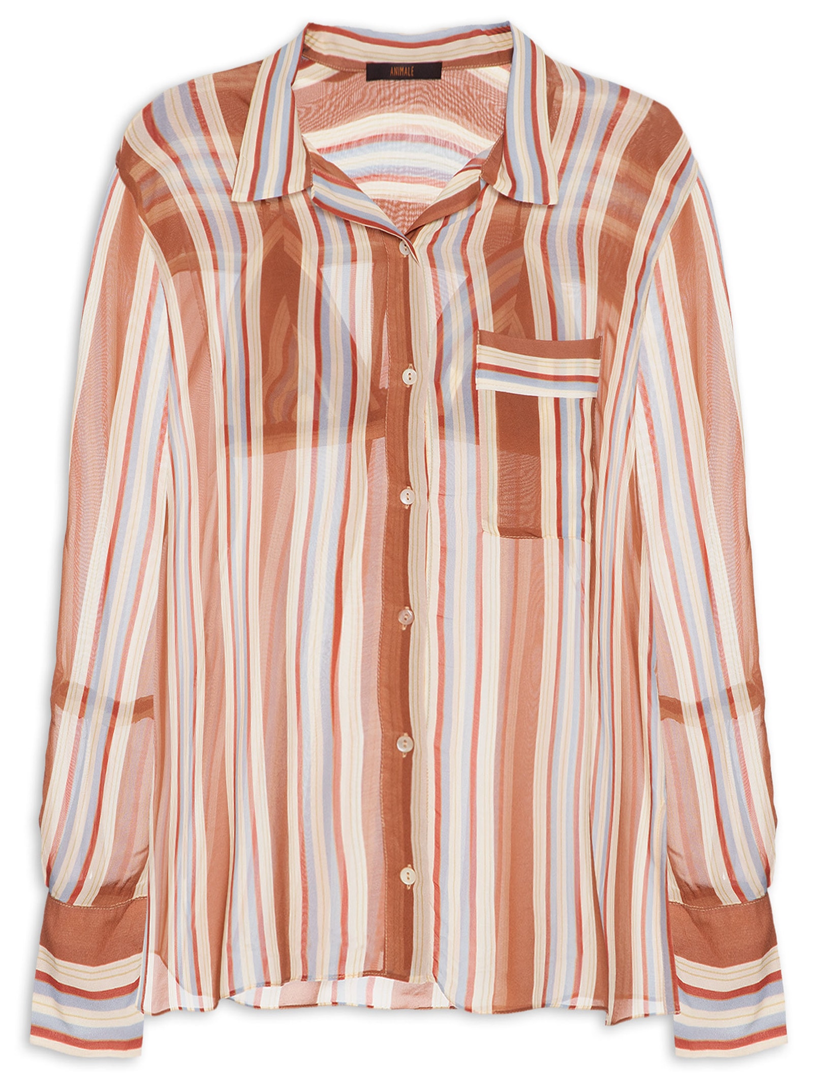 Camisa Feminina Oversized Listra Bordada Azul Animale