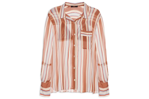 Camisa Feminina Oversized Listra Bordada - Azul