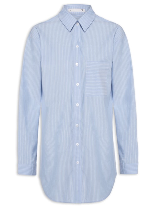 Camisa Feminina Oversized Listrada – Azul