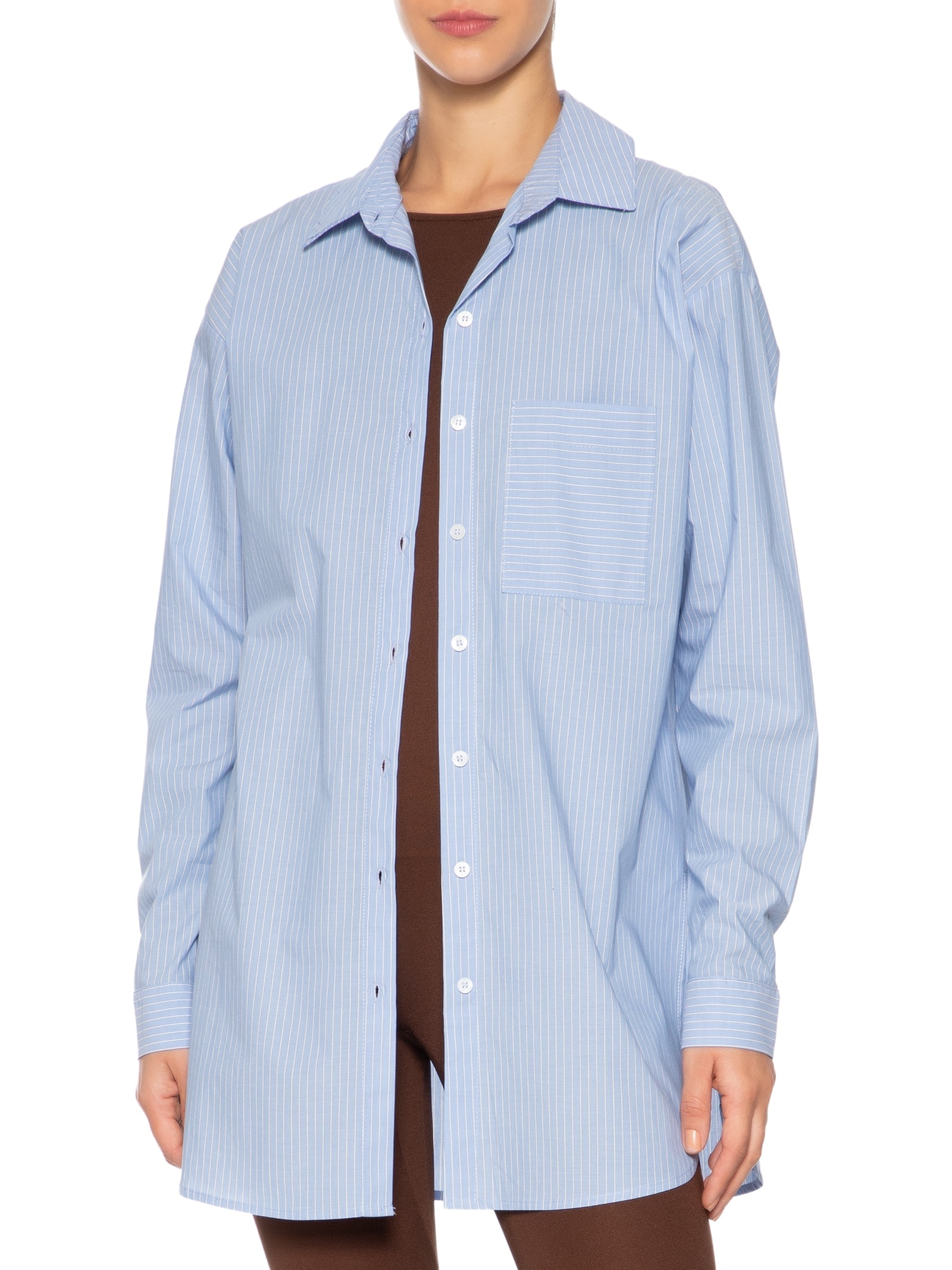 Camisa Feminina Oversized Listrada Azul '2Essential