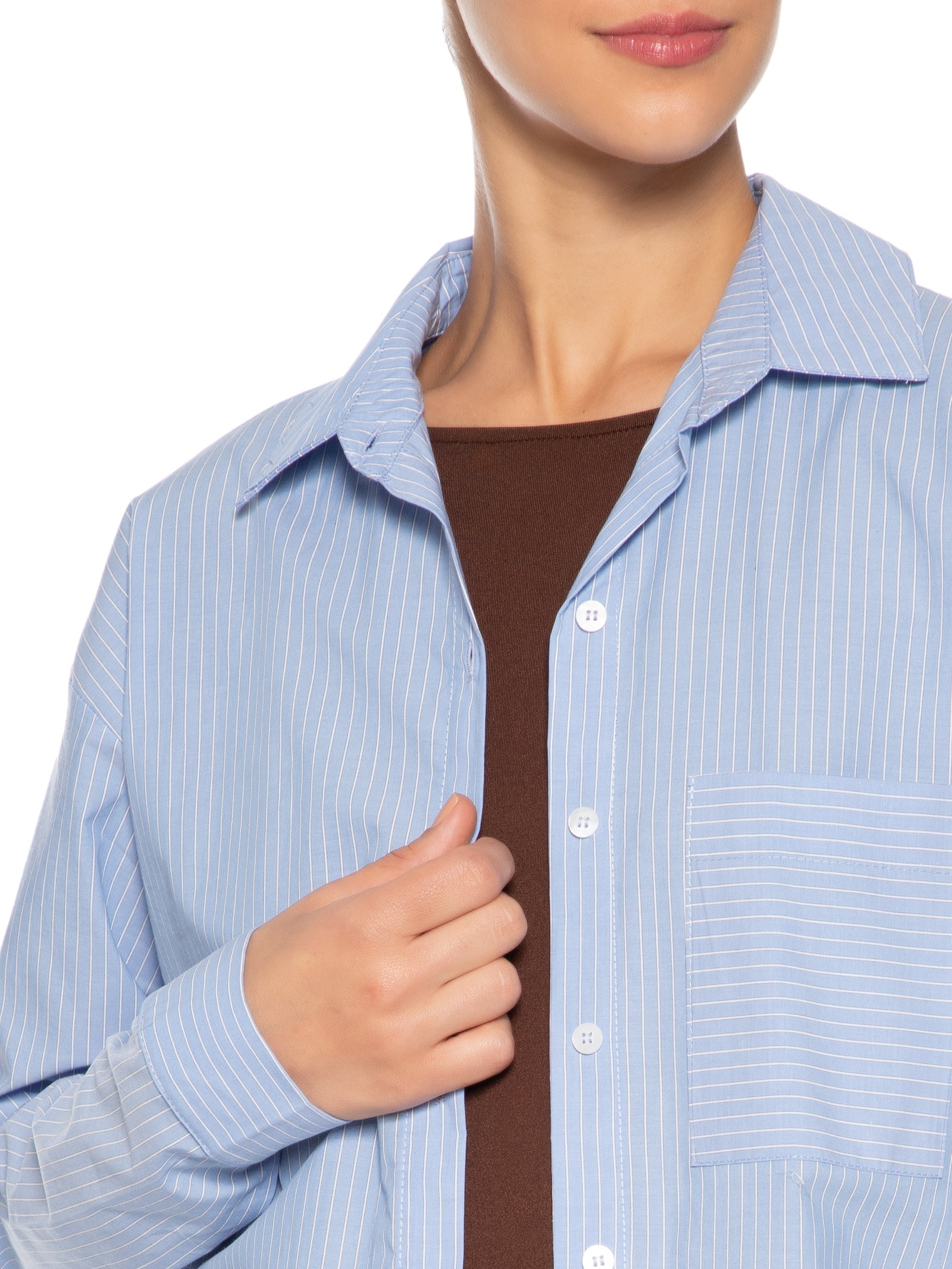Camisa Feminina Oversized Listrada Azul '2Essential