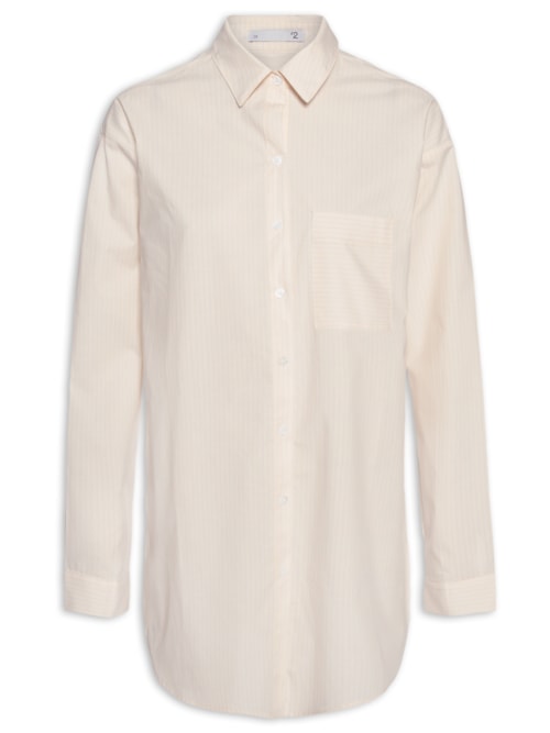 Camisa Feminina Oversized Listrada – Bege