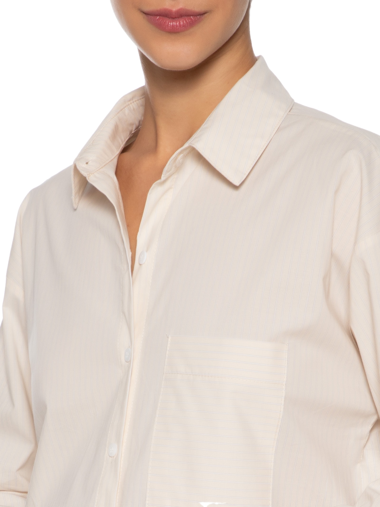 Camisa Feminina Oversized Listrada Bege '2Essential