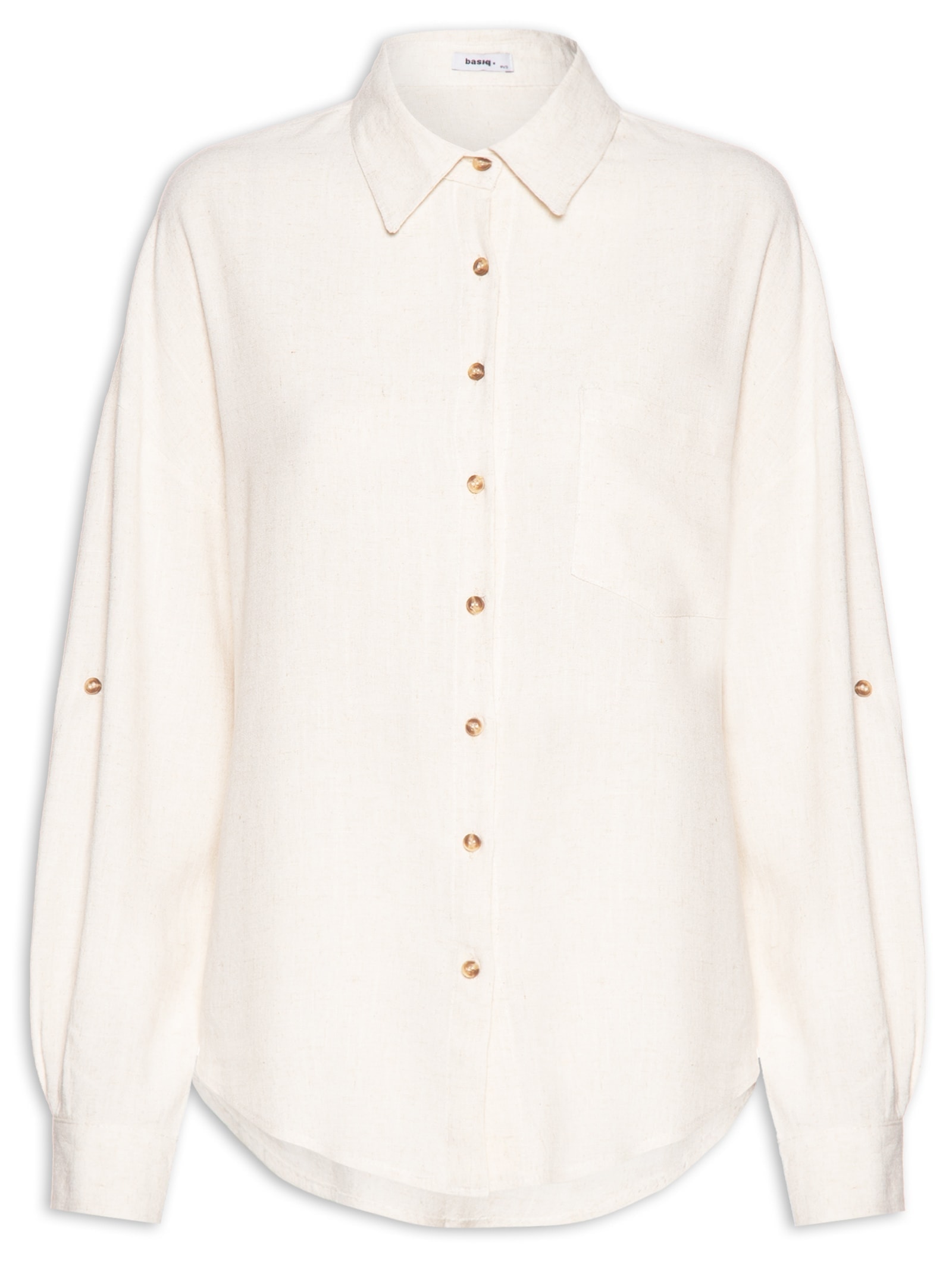 Camisa Feminina Oversized Manga Com Martingale Bege  Basiq