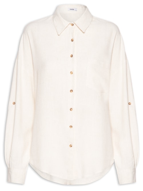 Camisa Feminina Oversized Manga Com Martingale – Bege