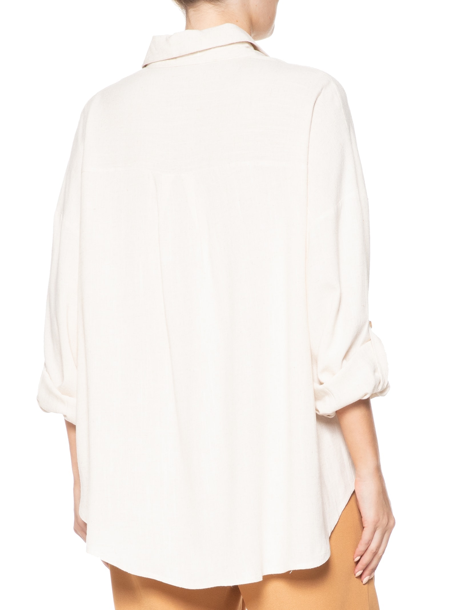 Camisa Feminina Oversized Manga Com Martingale Bege  Basiq