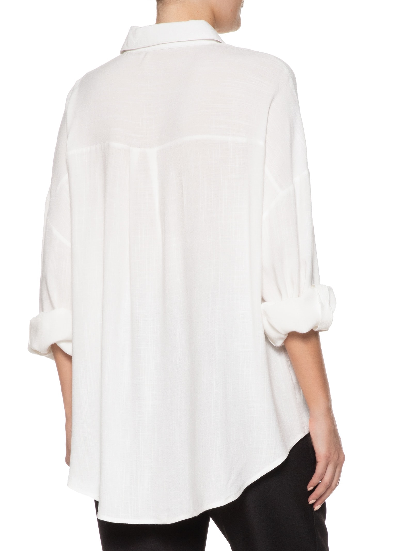 Camisa Feminina Oversized Manga Com Martingale Off White Basiq