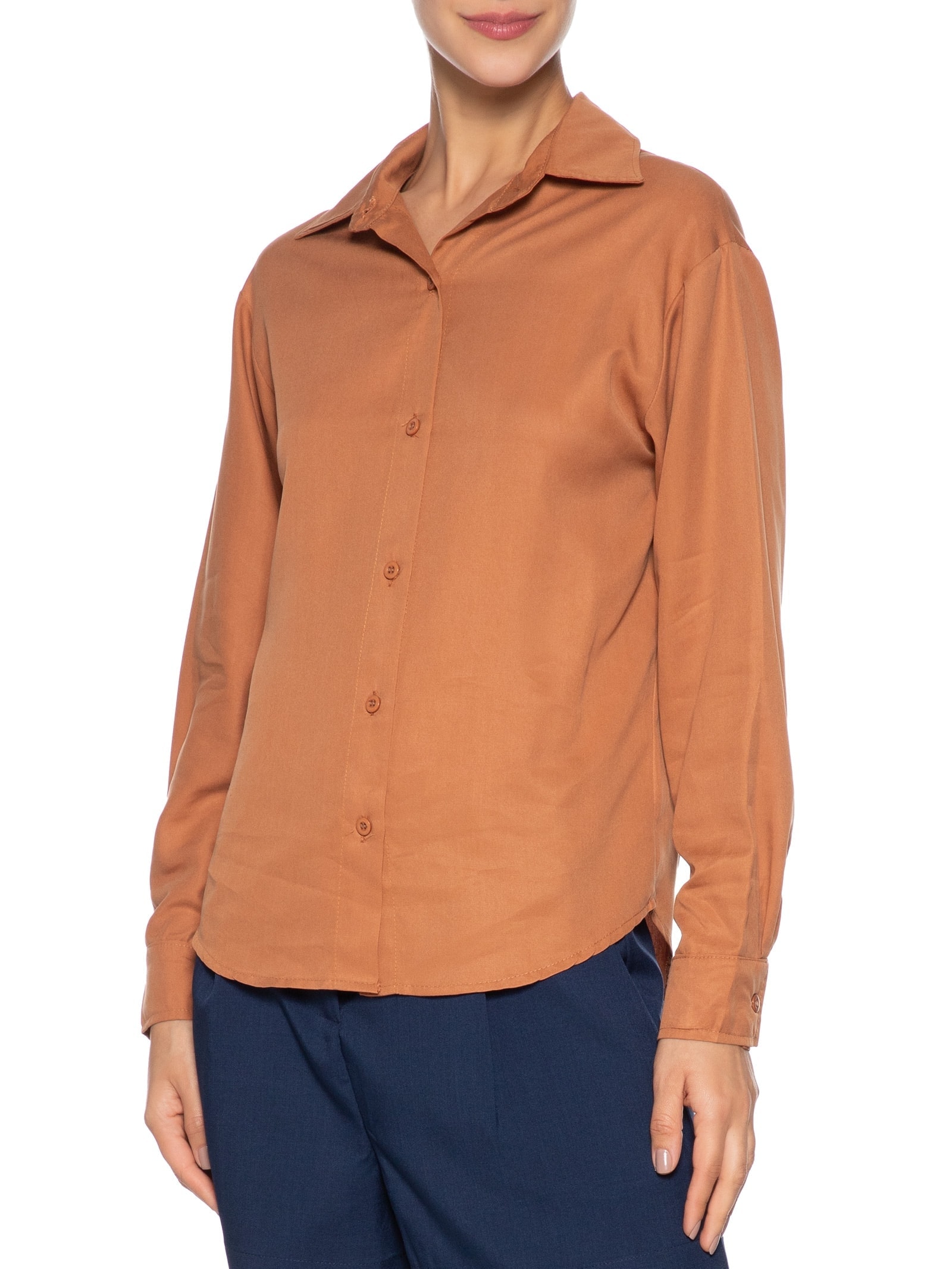 Camisa Feminina Oversized Marrom Basiq