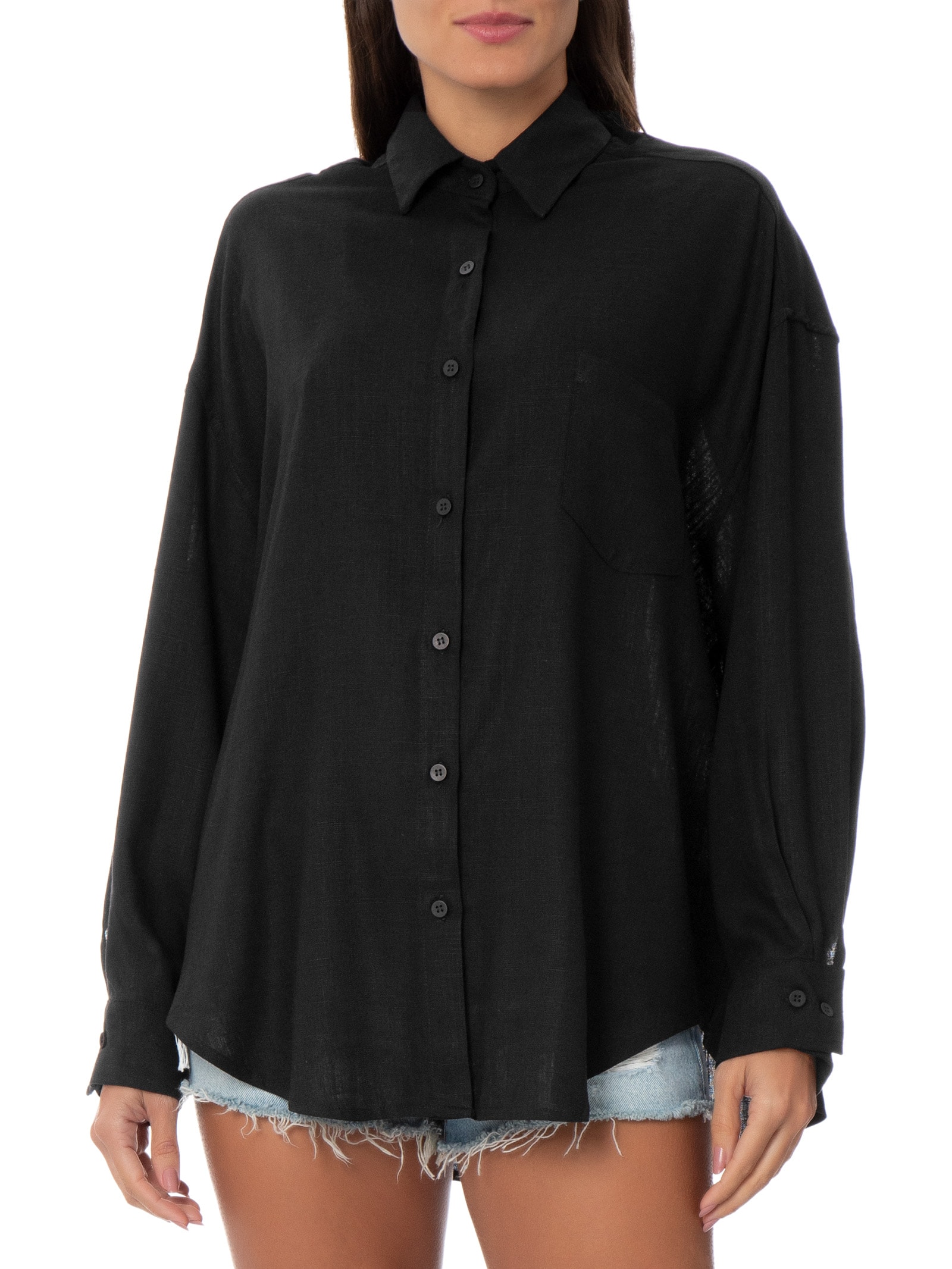 Camisa Feminina Oversized Porto Preto Panô