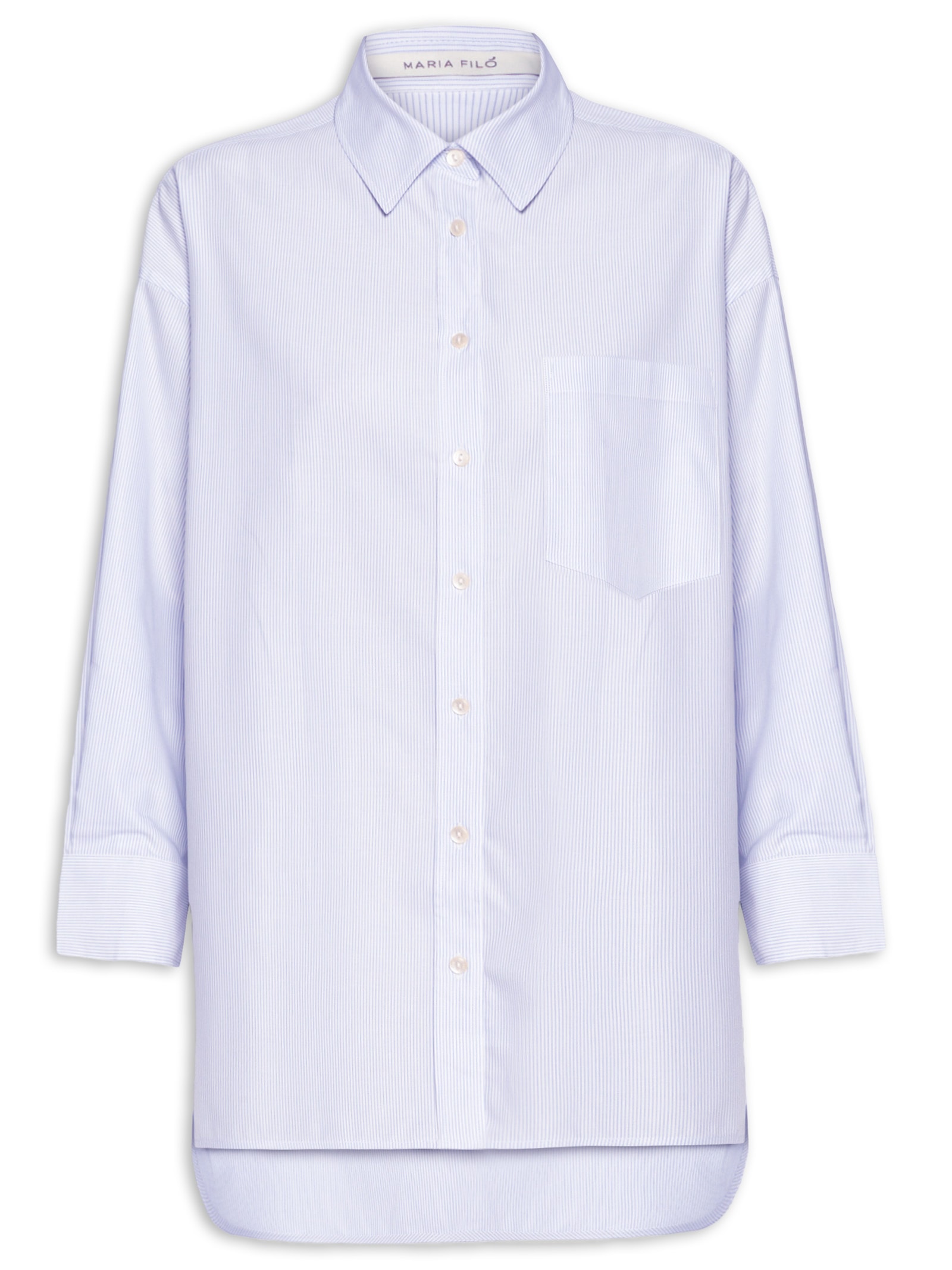 Camisa Feminina Oversized Risca Azul Maria Filó