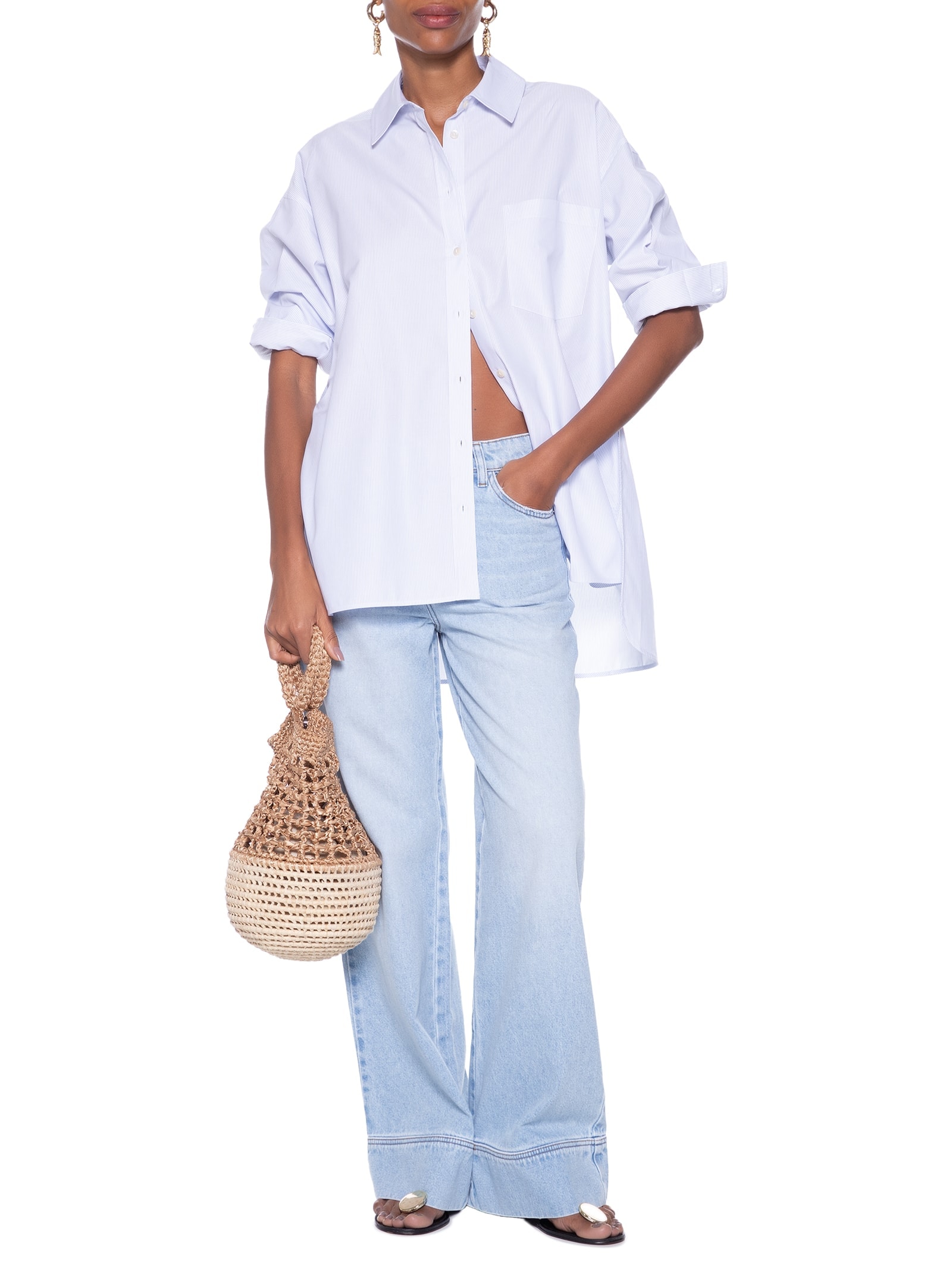 Camisa Feminina Oversized Risca Azul Maria Filó