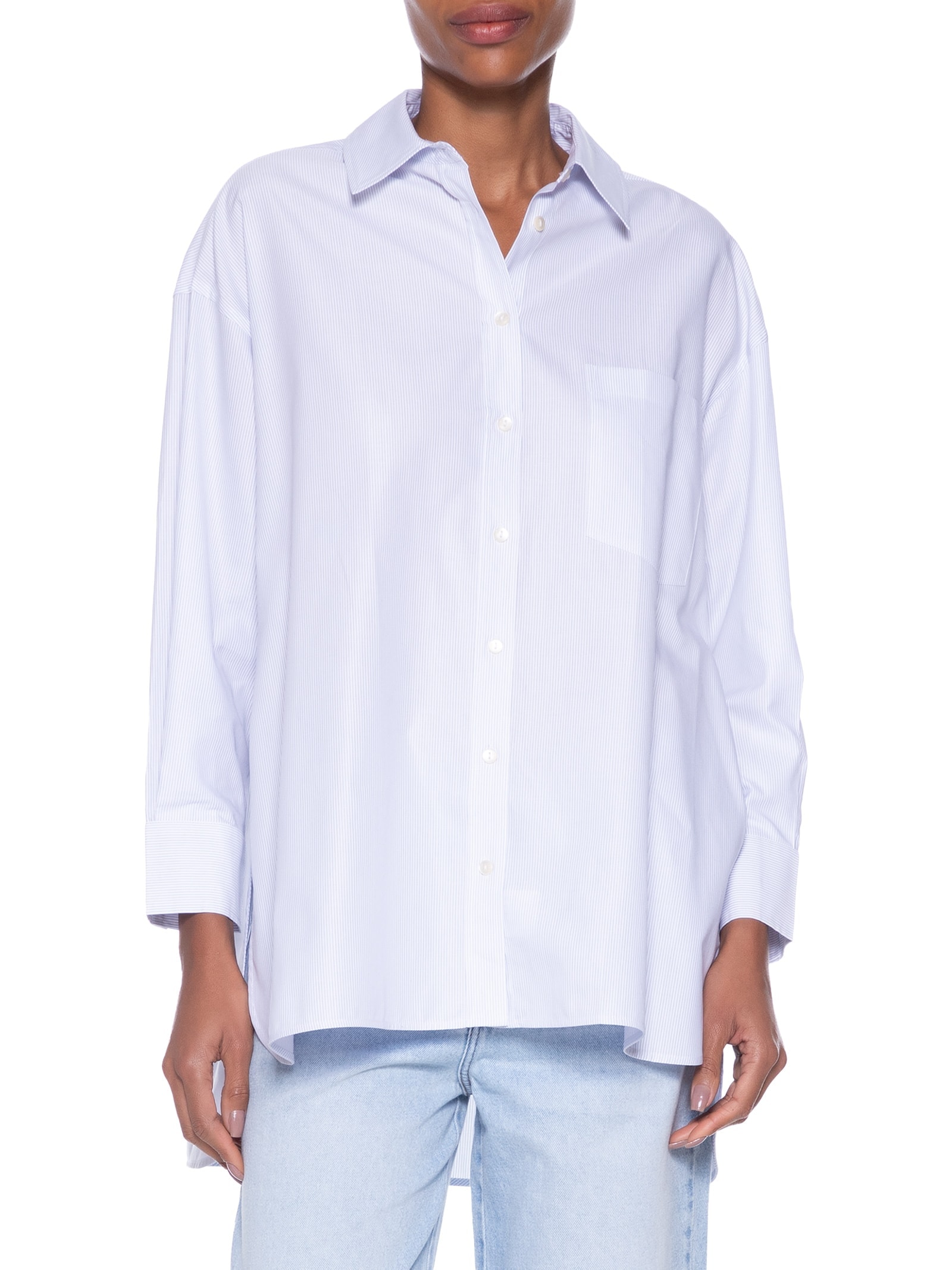 Camisa Feminina Oversized Risca Azul Maria Filó