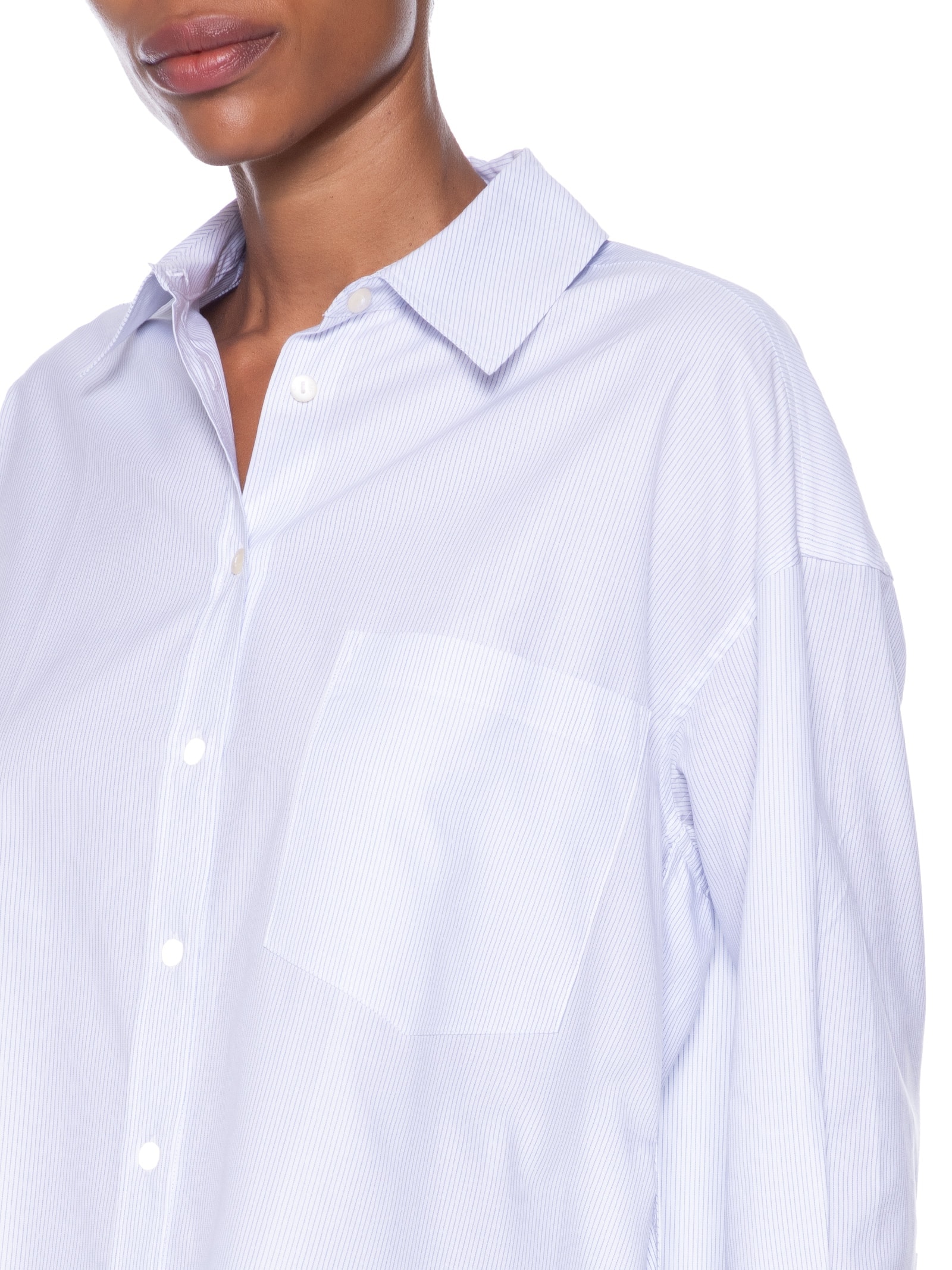 Camisa Feminina Oversized Risca Azul Maria Filó